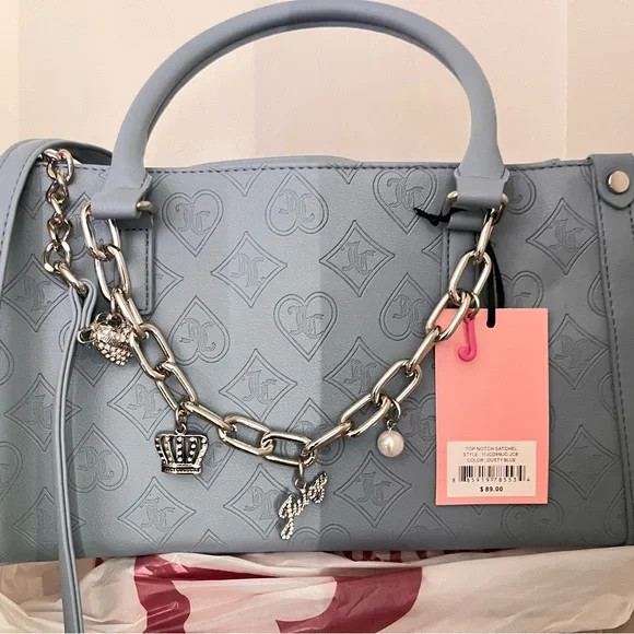 Juicy Couture Light Blue Embossed Satchel with Charm Chain - Picture 4 of 5